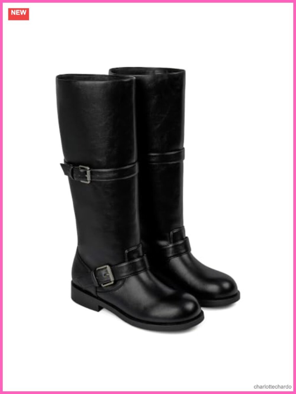 Vintage Faux Leather Double Buckle Knee High Riding Boots for Women